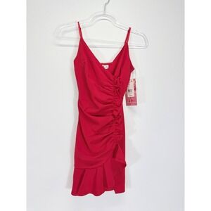 Emerald Sundae NWT Y2K Red Ruched Party Bodycon Date Night Mini Dress Size XS